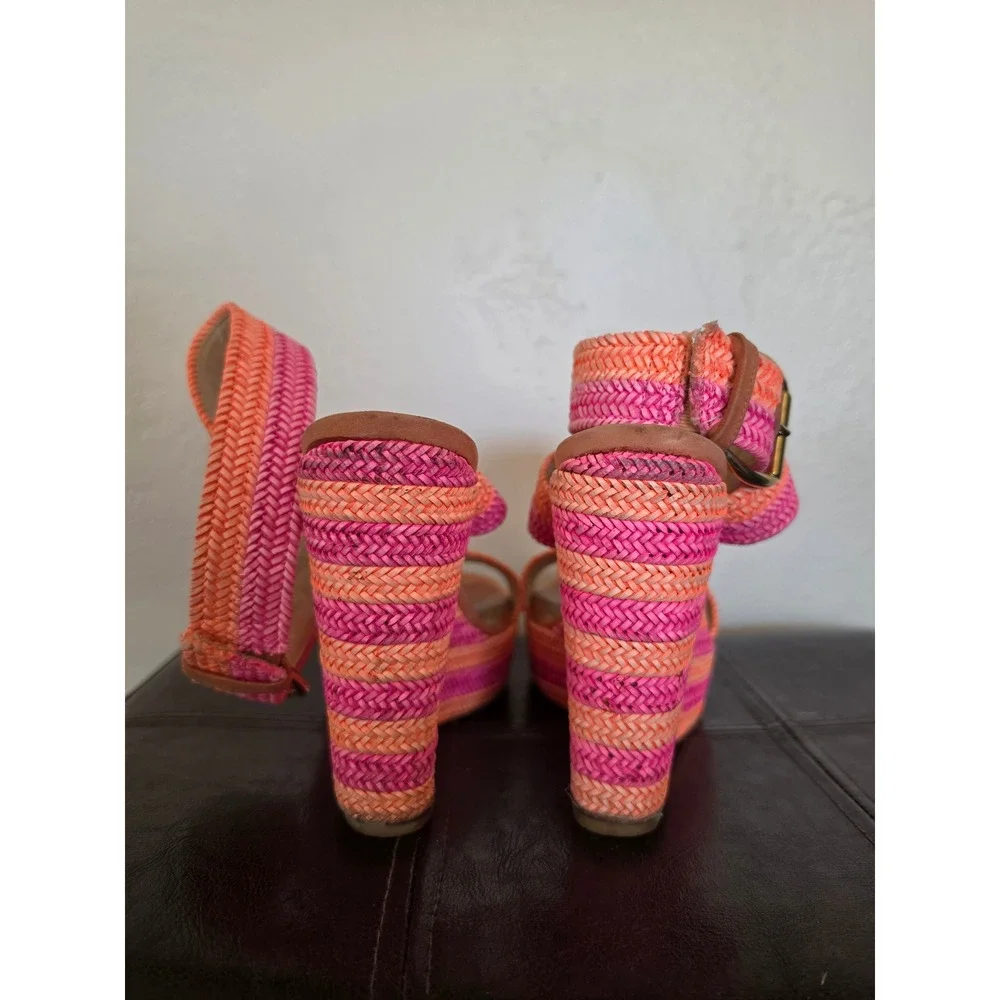 Stuart Weitzman Bright Neon Colors Canvas and Leather Maximalist Wedges sz 7 - Picture 5 of 11